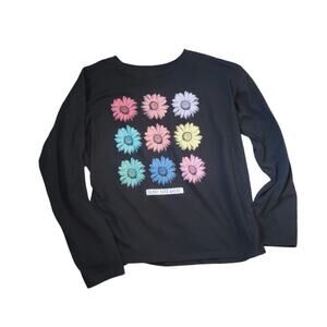 Black Long Sleeve Colorful Floral Inspirational T-shirt Girls XL (18)